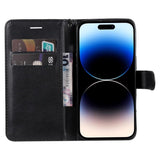 iPhone 15 Pro Leather Flip Case with Wallet and Strap and Wallet - Black