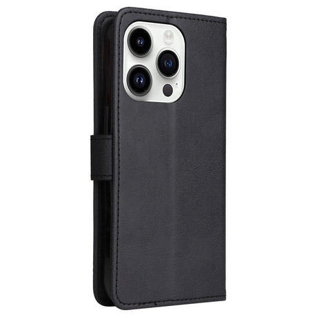 iPhone 15 Pro Leather Flip Case with Wallet and Strap and Wallet - Black