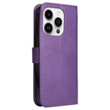 iPhone 15 Pro Leather Flip Case with Wallet and Strap and Wallet - Purple