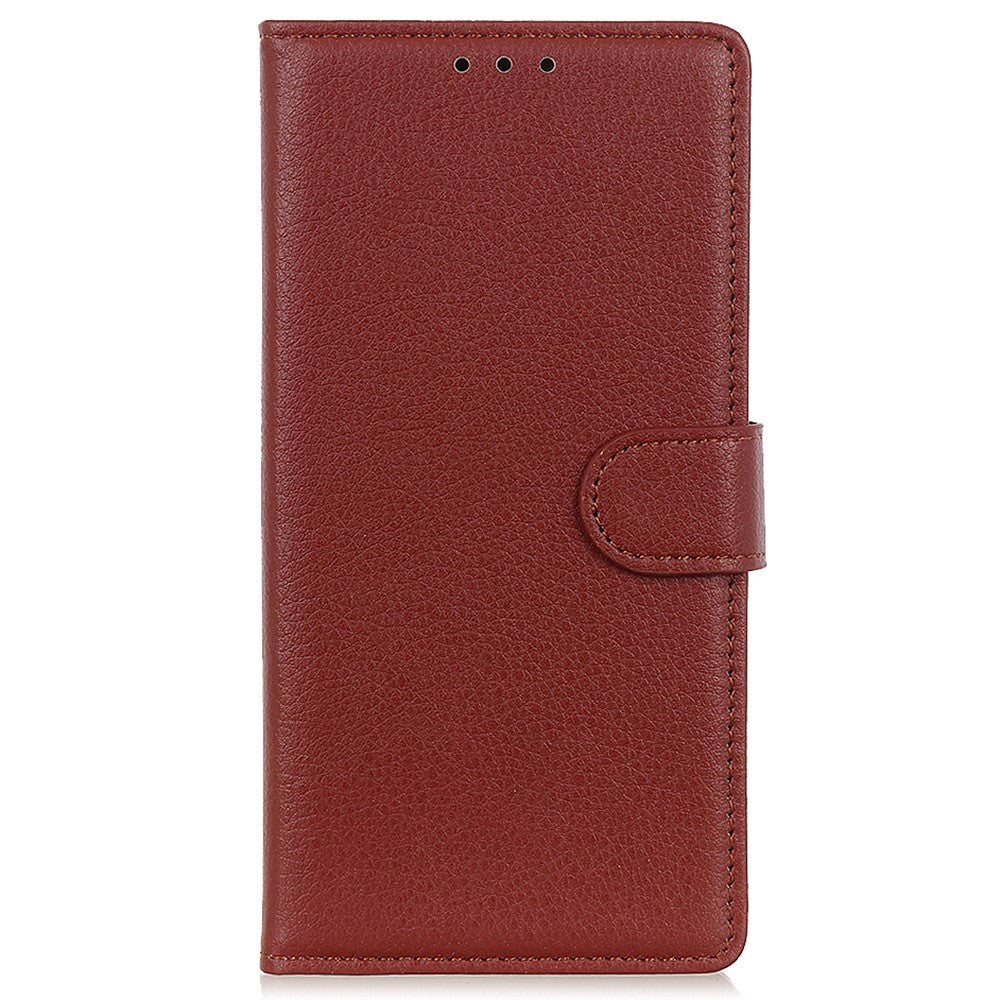 iPhone 15 Litchi Leather Case w. Wallet - Brown