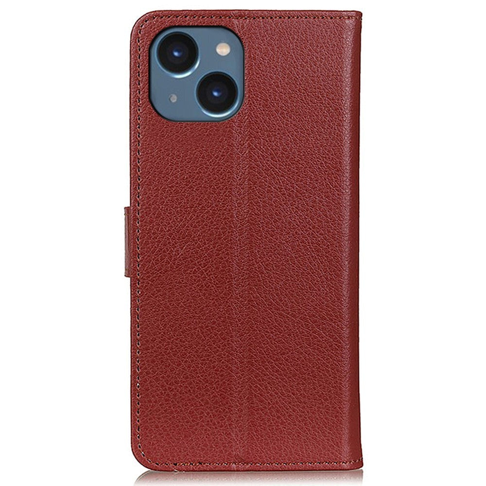 iPhone 15 Litchi Leather Case w. Wallet - Brown