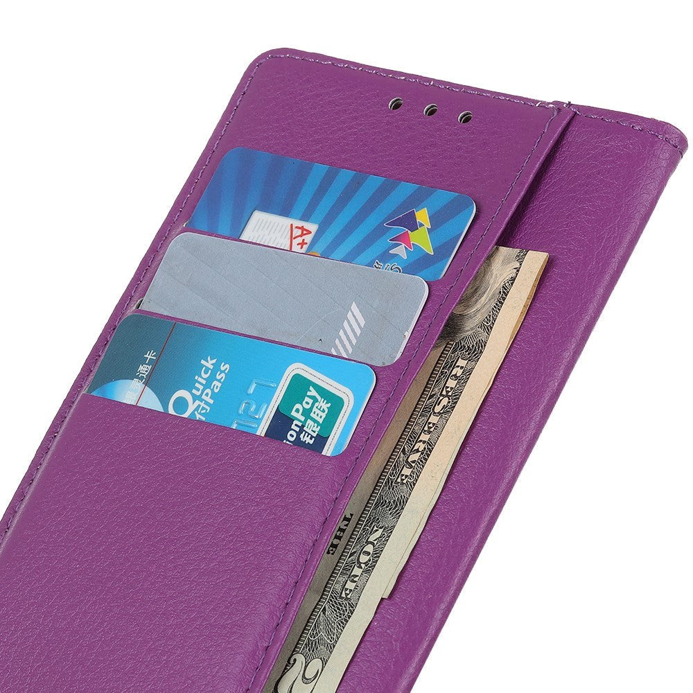 iPhone 15 Litchi Leather Case w. Wallet - Purple