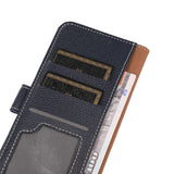 iPhone 15 Pro Litchi Leather Flip Cover w. White Stitches and Wallet - Dark Blue