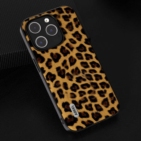 iPhone 15 Pro Flexible Plastic Back Case - Leopard Pattern - Gold