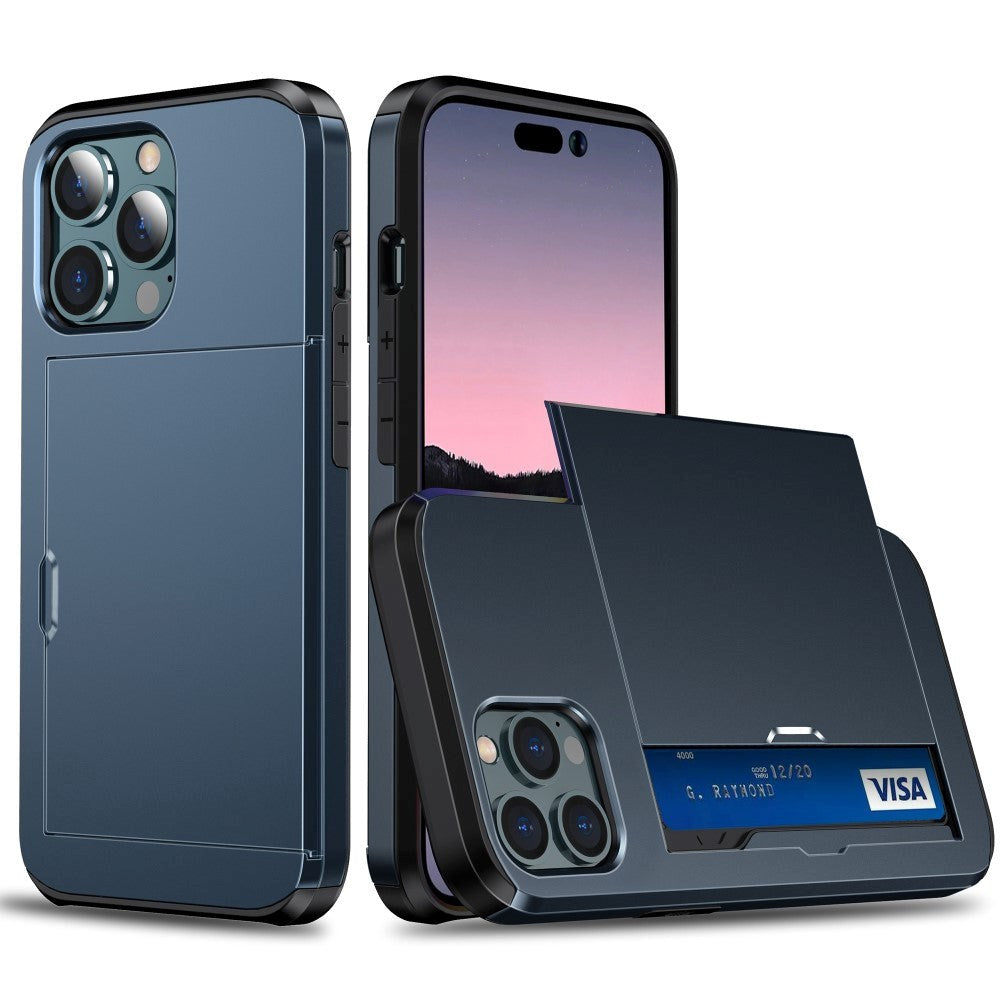 iPhone 15 Pro Hybrid Tough Case w. Card Holder - Dark Blue