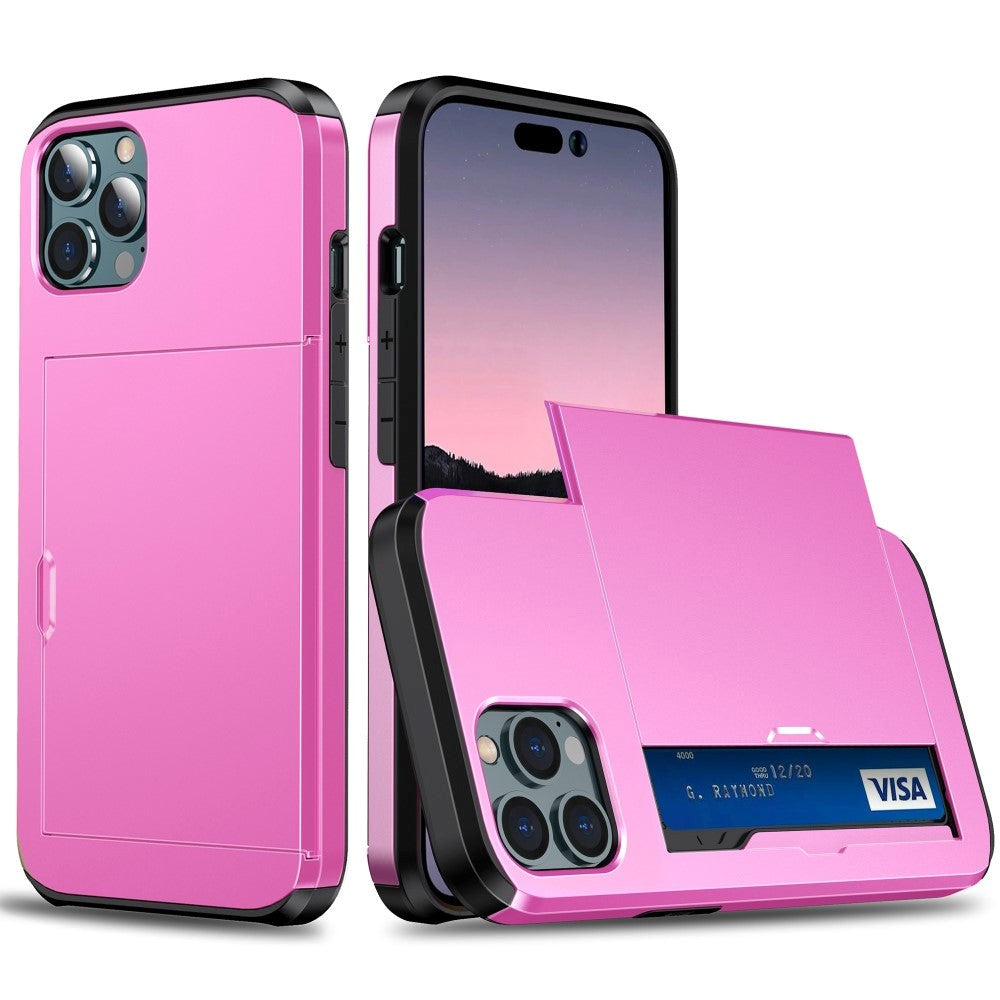 iPhone 15 Pro Hybrid Tough Case w. Card Holder - Pink