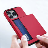 iPhone 15 Pro Hybrid Tough Case w. Card Holder - Red