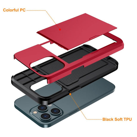 iPhone 15 Pro Hybrid Tough Case w. Card Holder - Red