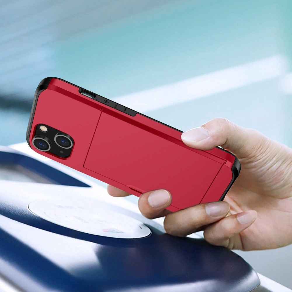 iPhone 15 Hybrid Tough Case w. Card Holder - Red