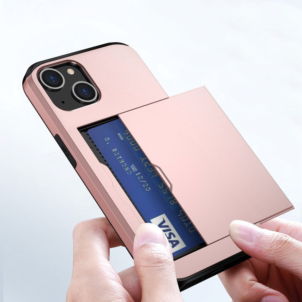 iPhone 15 Hybrid Tough Case w. Card Holder - Rose Gold