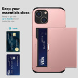 iPhone 15 Hybrid Tough Case w. Card Holder - Rose Gold