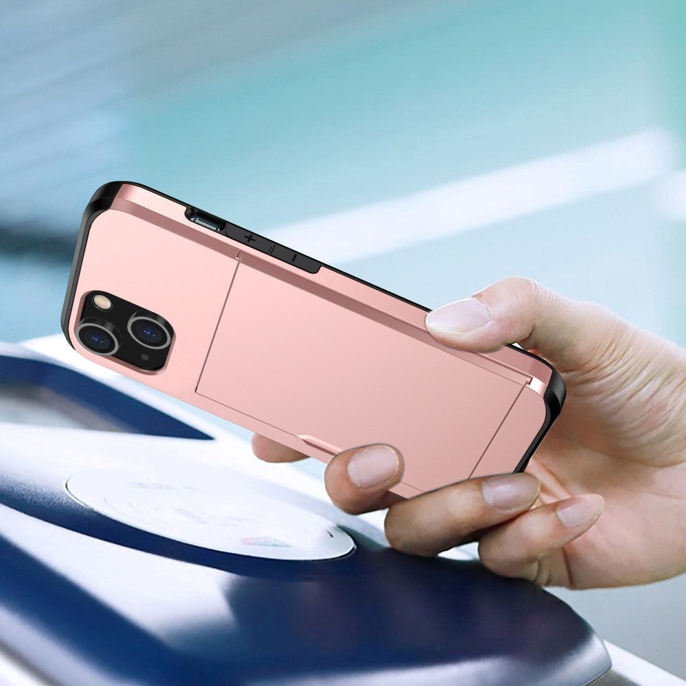 iPhone 15 Hybrid Tough Case w. Card Holder - Rose Gold