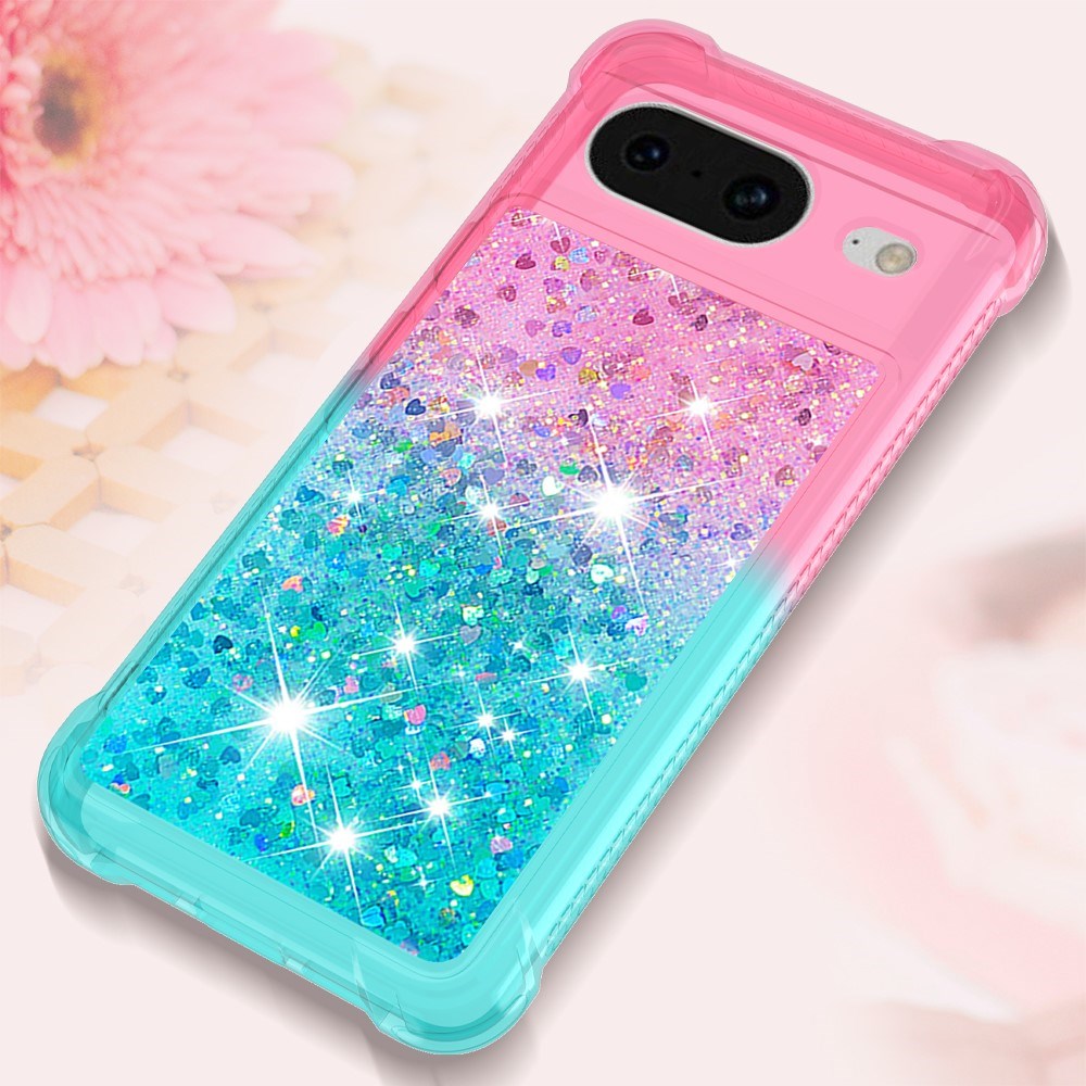 Google Pixel 8 Transparent Glitter Case - Pink / Turquoise