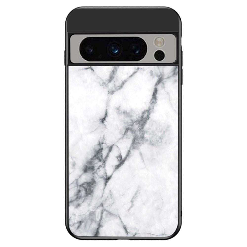 Google Pixel 8 Pro Plastic Case w. Glass Back - White Marble