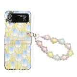 Samsung Galaxy Z Flip3 (5G) Hard Plastic Case w. Pearl Chain - Tulips