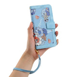 iPhone 15 Pro Leather Flip Case with Wallet and Strap - Light Blue with Flowers