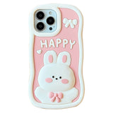 EIDERWOOD iPhone 14 Pro Max Silicone Case with 3D Rabbit - Pink / White
