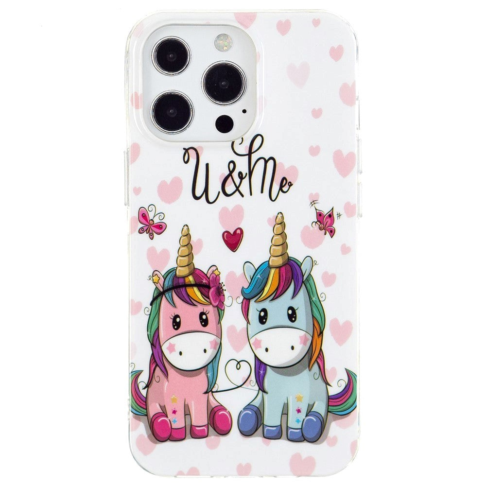 iPhone 15 Pro Luminescent Flexible Case of Plastic w. Print - Two Unicorns