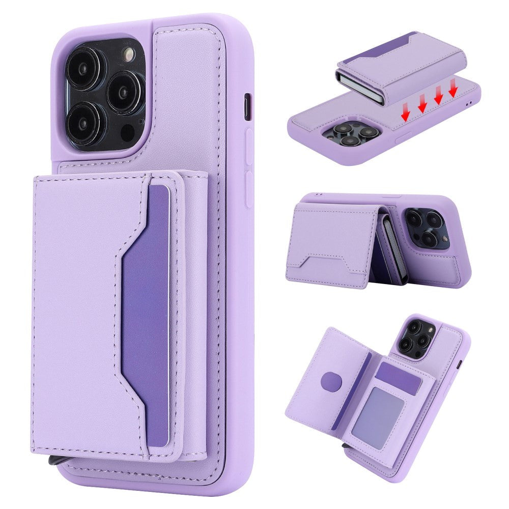 iPhone 15 Leather Covered Plastic Case w. Magnetic Detachable Wallet - Purple