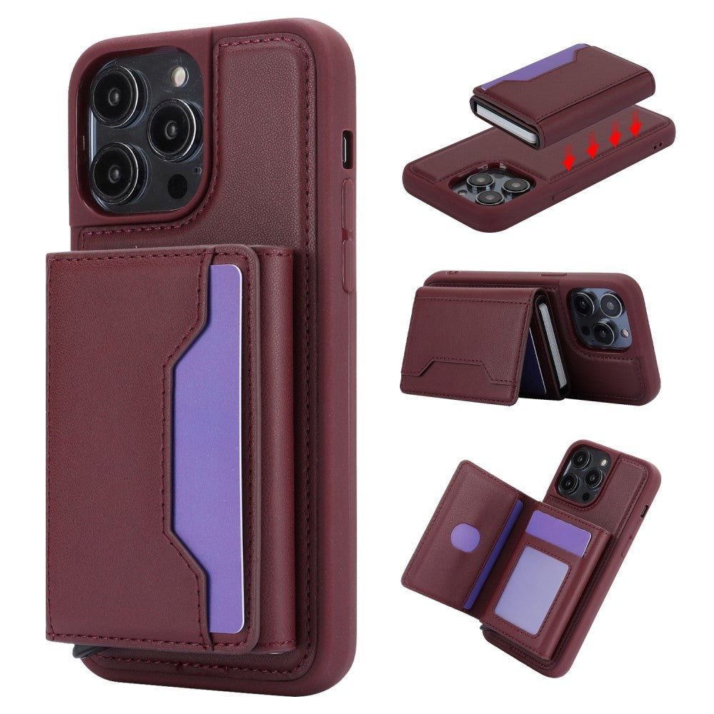 iPhone 15 Pro Leather Covered Plastic Case w. Magnetic Detachable Wallet - Wine Red