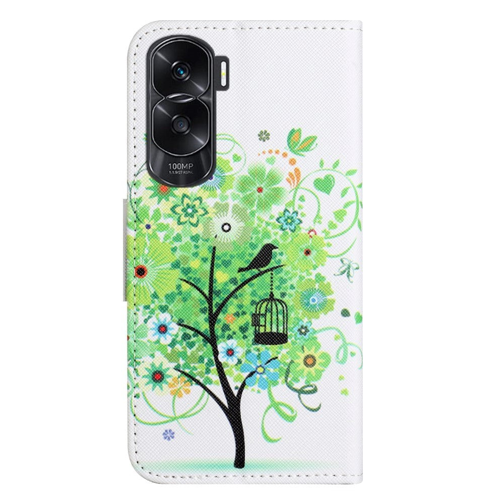 Honor 90 Lite Leather Case w. Wallet & Stand Function - Green Tree