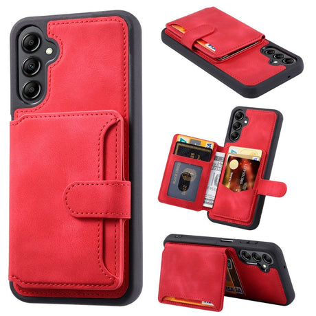 Samsung Galaxy S23 FE Leather Covered Plastic Case with Card Holder - Red