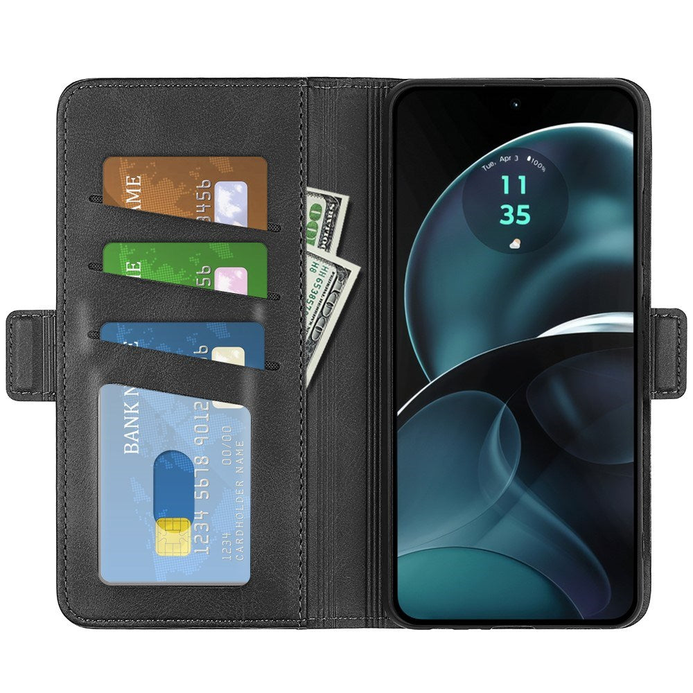 EIDERWOOD Motorola Moto G14 Leather Flip Case with Stand & Wallet - Black