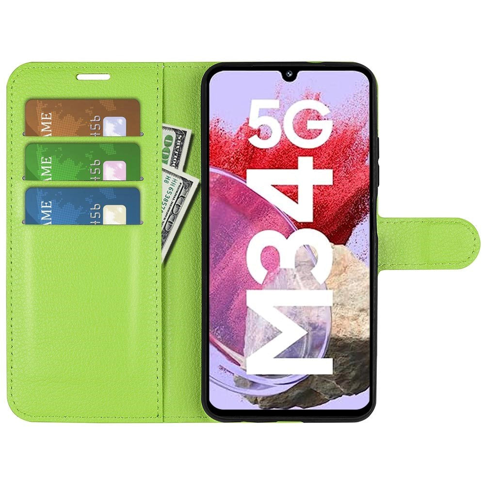 Samsung Galaxy M34 (5G) / F34 (5G) Litchi Leather Case w. Wallet - Green