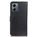 Motorola Moto G14 Litchi Leather Flip Case w. Wallet - Black