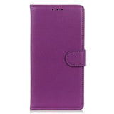 Sony Xperia 5 V Litchi Leather Flip Case w. Wallet - Purple