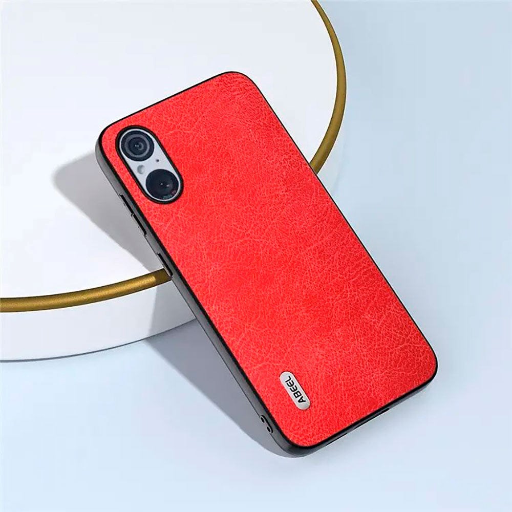 Sony Xperia 5 V Litchi Leather Covered Plastic Case - Red