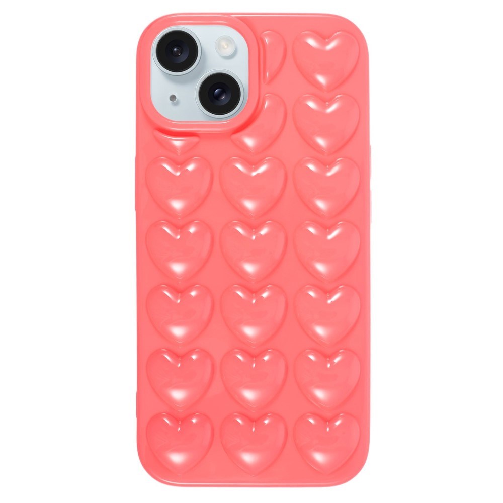 iPhone 15 Pro Flexible Plastic Case w. Small Hearts - Pink