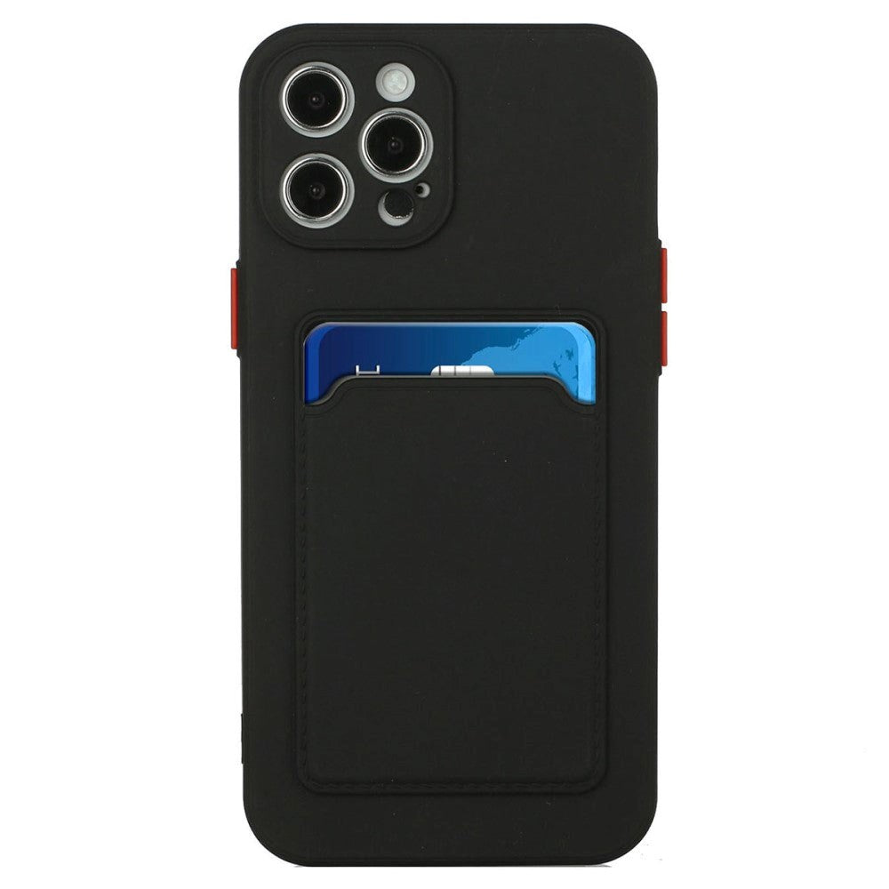 iPhone 15 Pro Flexible Plastic Case w. Card Holder - Black