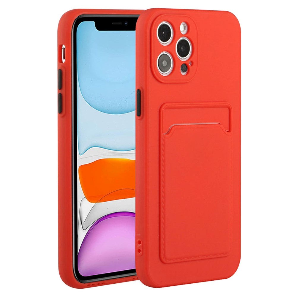 iPhone 15 Pro Flexible Plastic Case w. Card Holder - Red