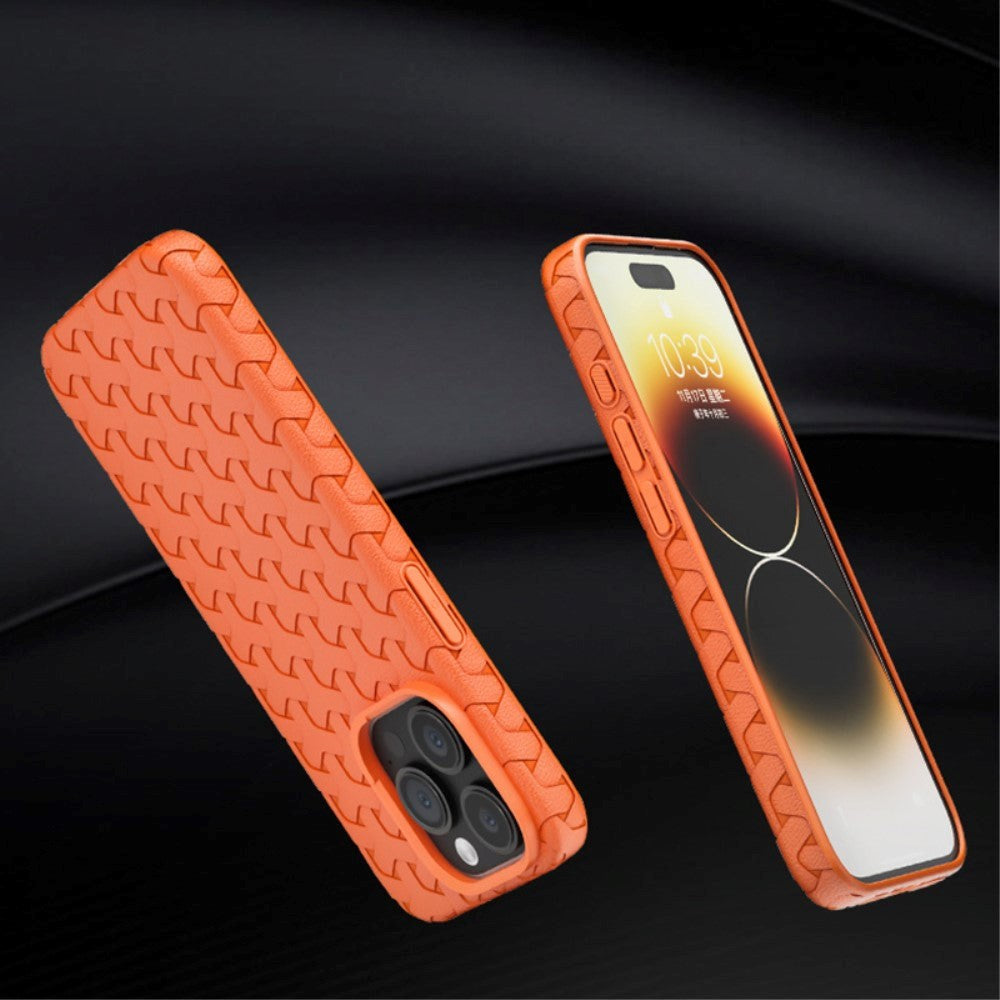 iPhone 15 Flexible Plastic Case - Braided Texture - Orange