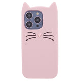 iPhone 14 Pro Silicone Case with 3D Cat - Pink