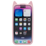 iPhone 14 Pro Silicone Case with 3D Cat - Pink