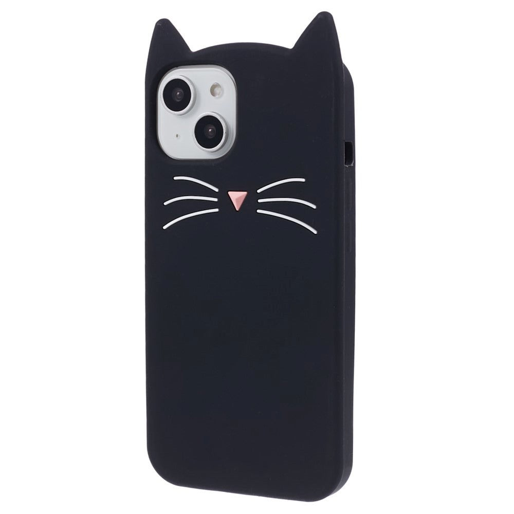 iPhone 13 Silicone Case with 3D Cat - Black