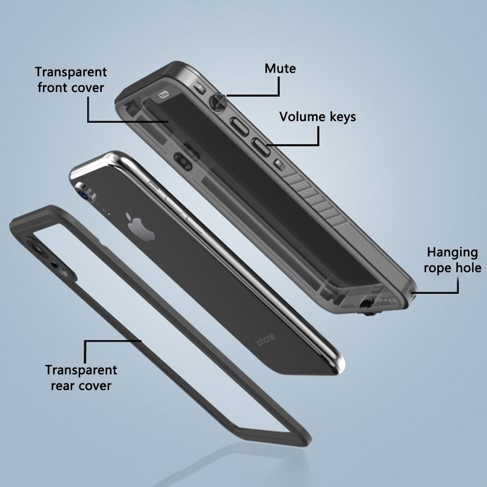 iPhone XR - Waterproof Hybrid Case with Built-in Screen Protector Film - Transparent / Black