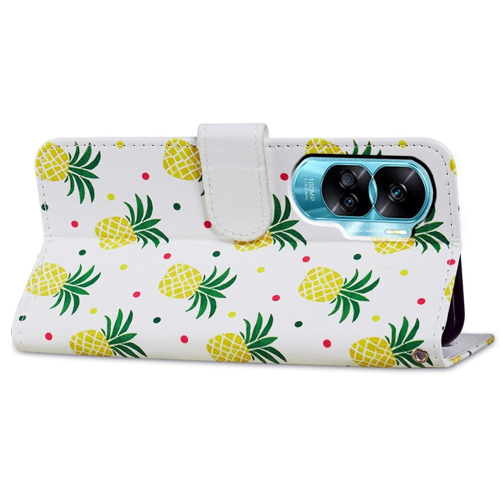 Honor 90 Lite PU Leather Case w. Wallet og Strap - Pineapple