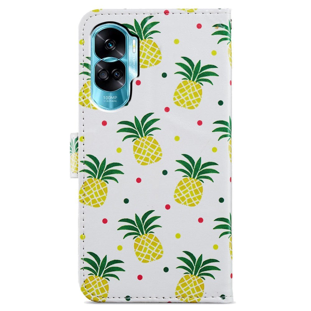 Honor 90 Lite PU Leather Case w. Wallet og Strap - Pineapple