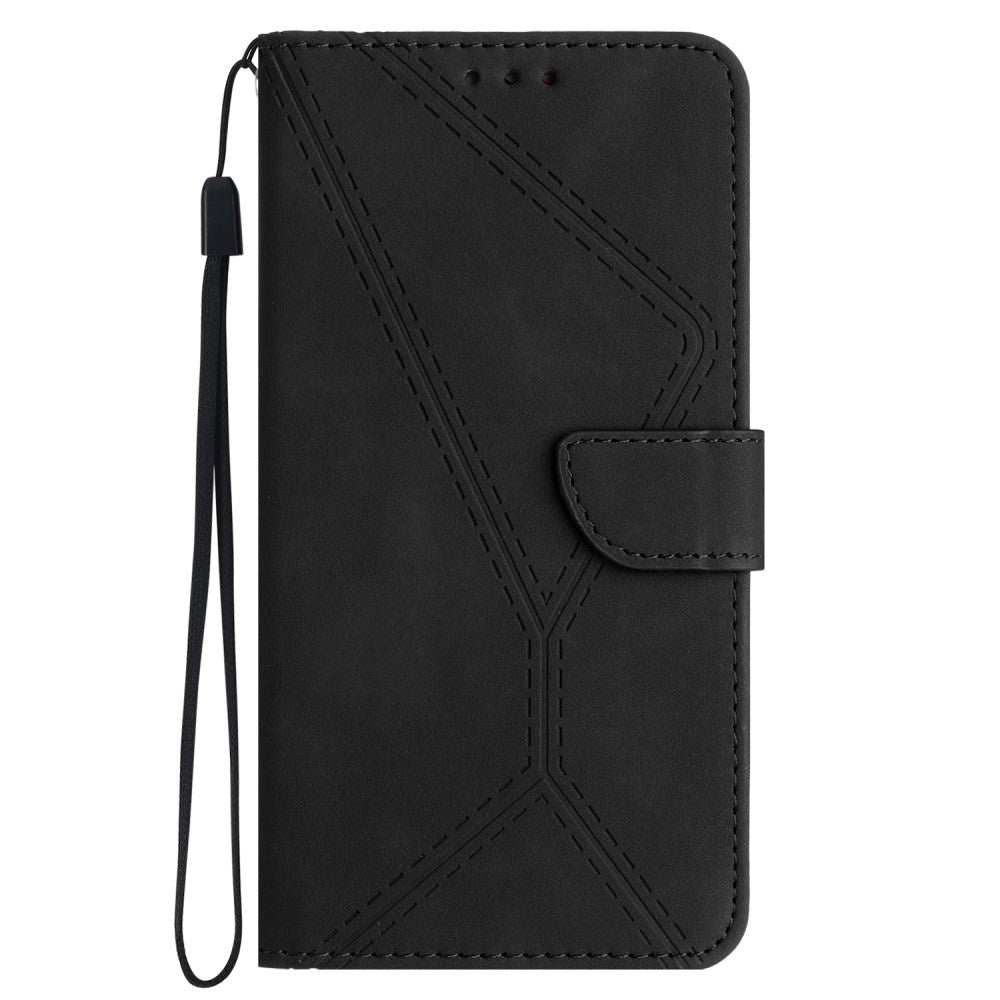 Motorola Edge 40 Neo Patterned Leather Case with Wallet and Strap - Black