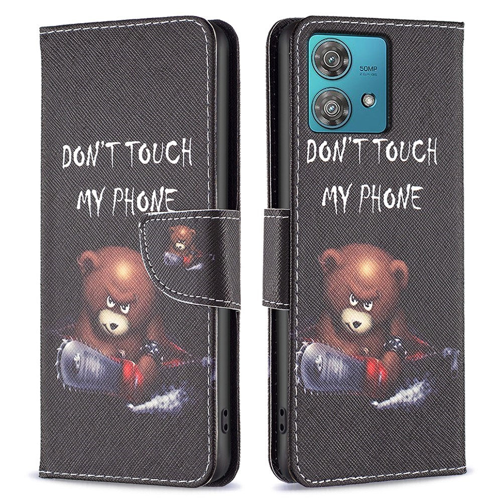 EIDERWOOD Motorola Edge 40 Neo Faux Leather Flip Case with Wallet & Print - "Don't Touch My Phone" Bjørn
