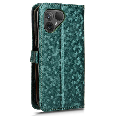 Fairphone 5 Leather Flip Case with Wallet and Strap - Hexagon Engraving - Green