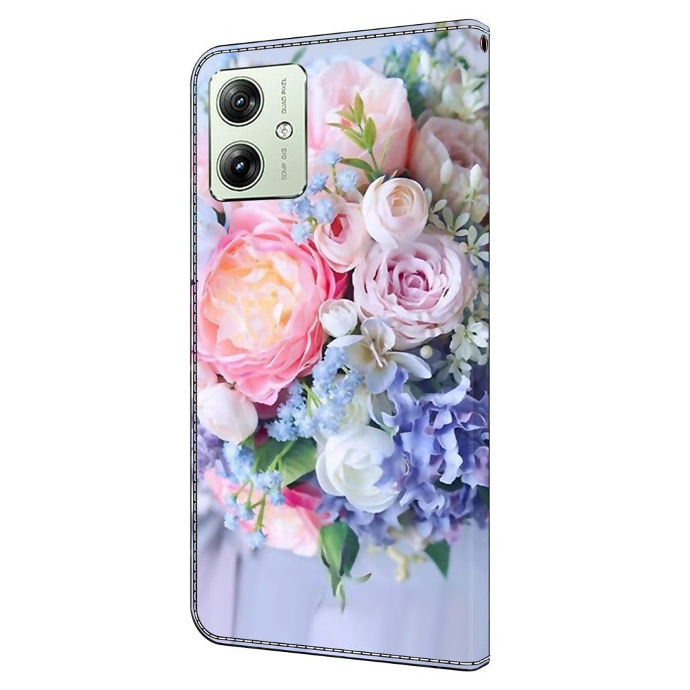 Motorola Moto G54 Leather Wallet Case w. Print - Flower Bouquet