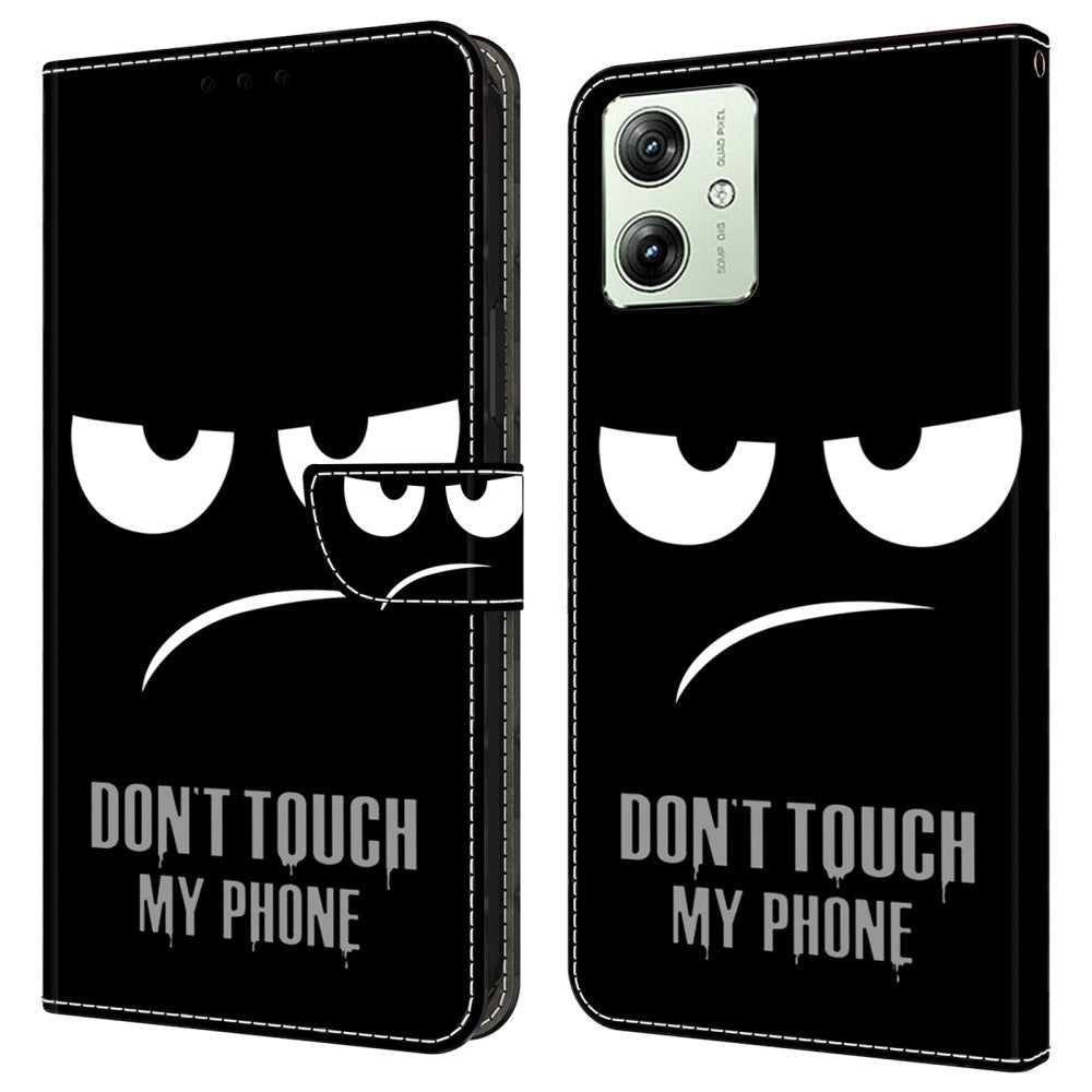 Motorola Moto G54 Leather Wallet Case w. Print - "Don't Touch My Phone"