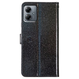 EIDERWOOD Motorola Moto G54 Leather Flip Case with Wallet and Strap - Glitter - Black