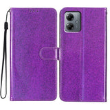 EIDERWOOD Motorola Moto G54 Leather Flip Case with Wallet and Strap - Glitter - Purple