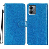 EIDERWOOD Motorola Moto G54 Leather Flip Case with Wallet and Strap - Glitter - Blue