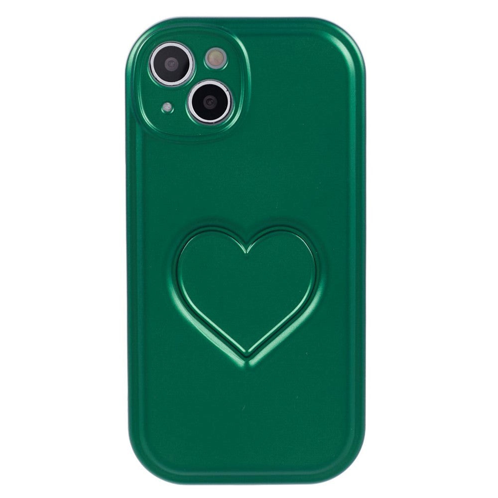 iPhone 15 Flexible Plastic Case w. Heart - Green